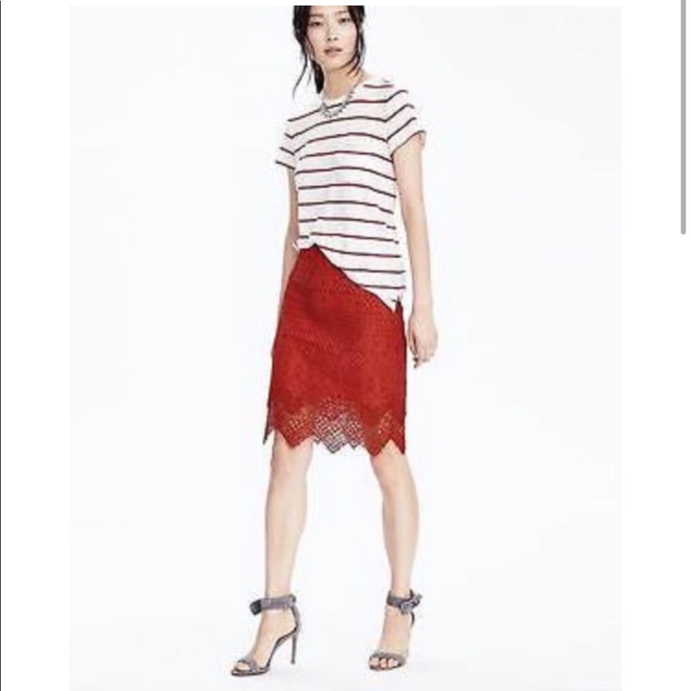 Banana Republic orange red lace mini pencil skirt